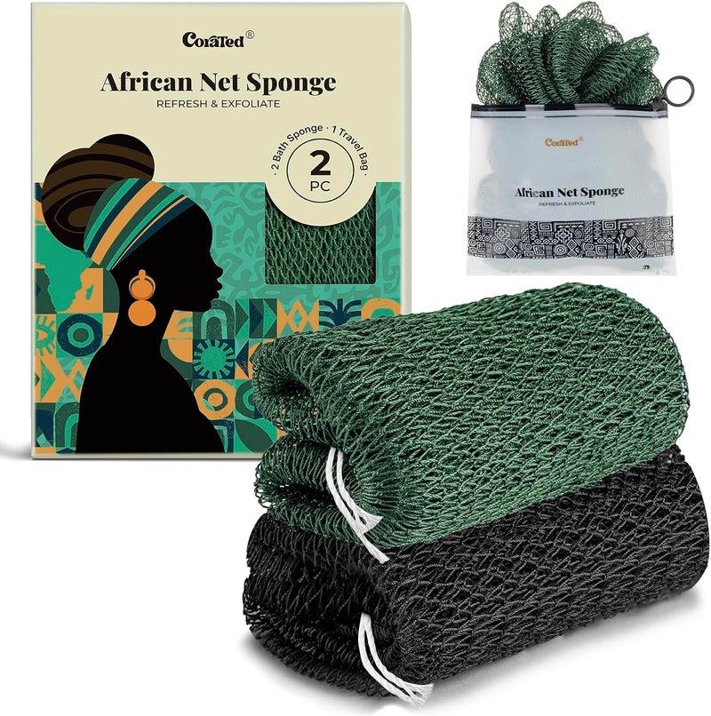 CORATED African Net Sponge Authentic with Knots, Shower Loofah Exfoliating Bath Sponge, Body Scrubber for Women and Men Daily Use Body Care, Travel Portable Bath Accessories Spa Gifts - Image 1